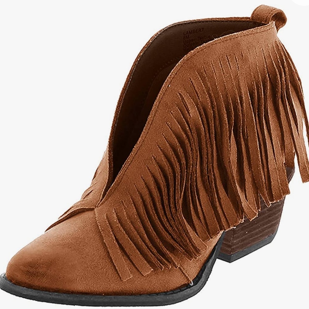 Womens suede fringe booties